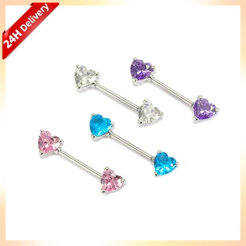 HOVANCI Fashion Barbell Nipple Bar Rings Piercing Jewelry heart shape industrial barbell nipple ring with zircon