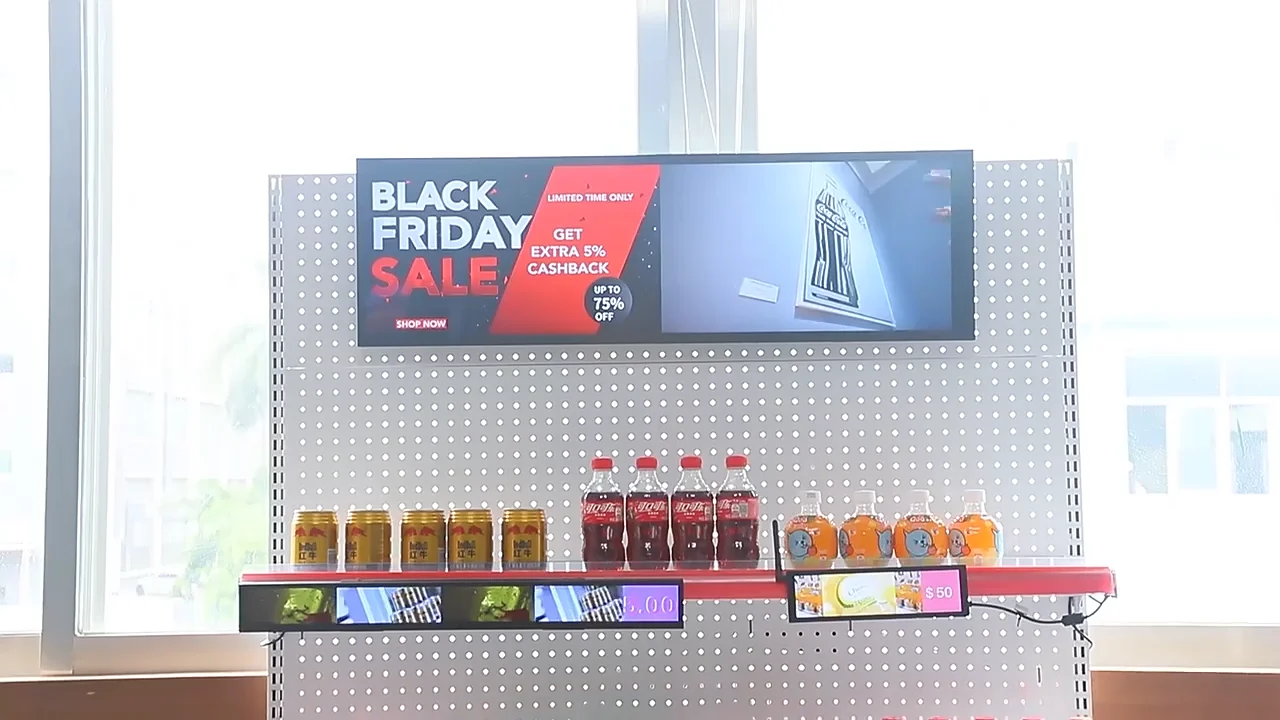 Supermarket Ultra Wide Strip Shelf Edge Advertising Digital Signage