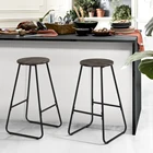 Height US Stock Dining Room And Bar Counter Height Round Wooden Seat Black Iron Legs With Footrest Barstool