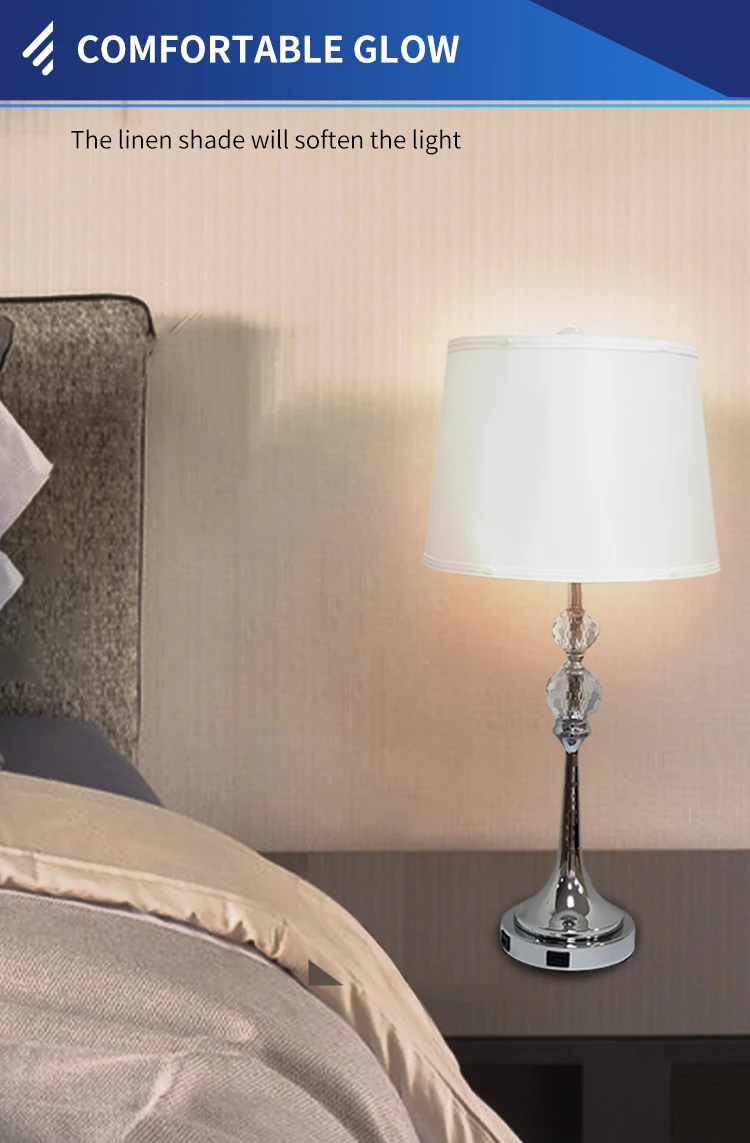 White linen touch switch Farm light Hotel bedroom table lamp