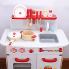 Hot Selling Pretend Play Set Simulation White Wooden Kitchen Toy For Kids