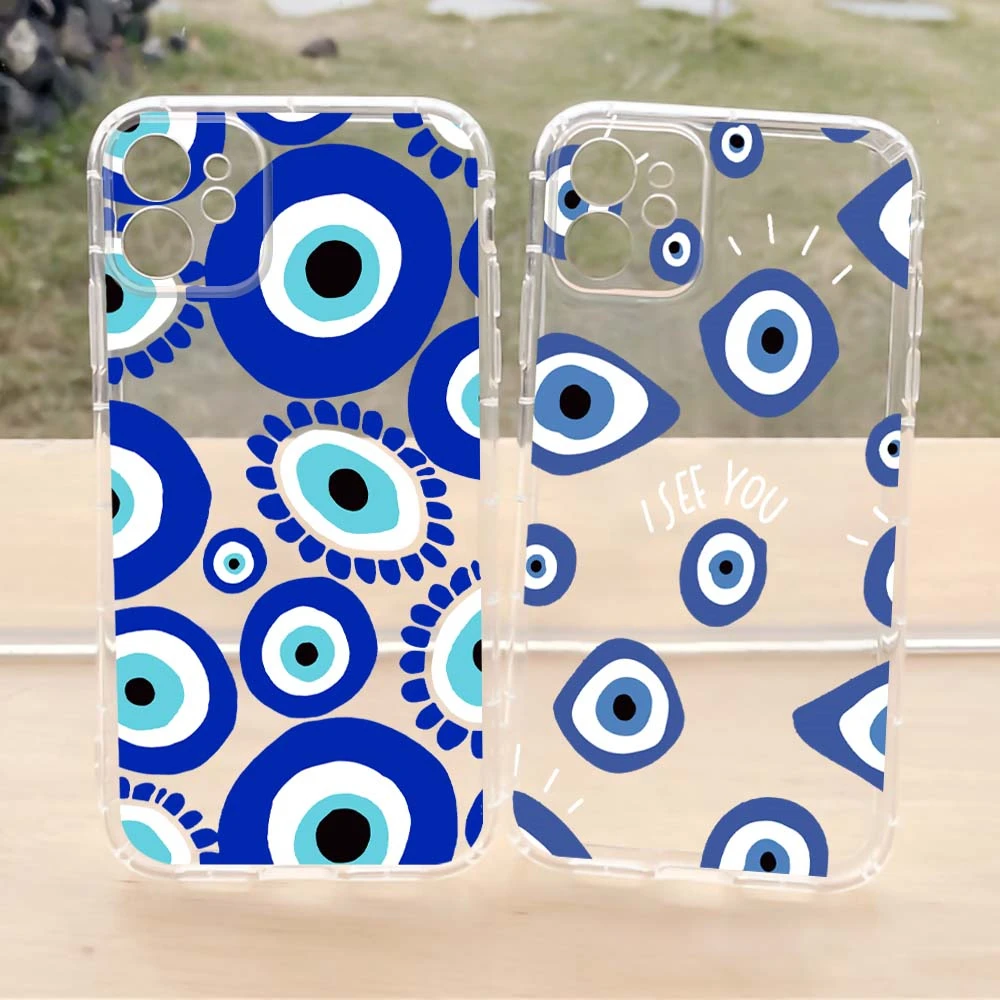 Shockproof Evil Eye Clear TPU cell Phone Case For iPhone 14 pro max