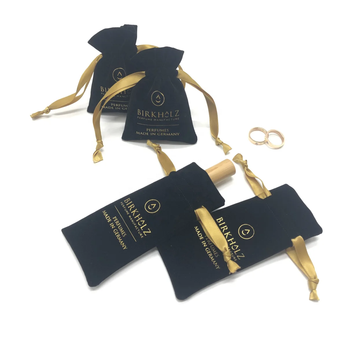 Custom Gold Logo Printing Black Velvet Gift Jewelry Packaging Storage Mini Bag Small Drawstring Wedding Favor Gift Pouch Bag