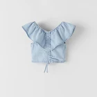 Kid Vest Top 2021 Summer Kid Vest Turn Down Collar Solid Color Sleeveless Girls Denim Top