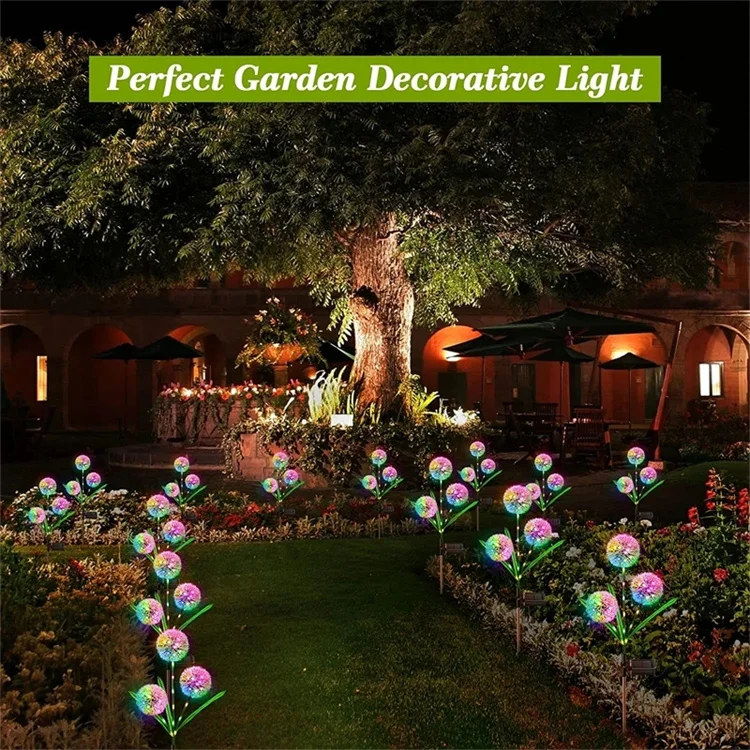 Landscape Walkway Lawn Lamp Petals Multi Color Stake Decoration IP65 Color Changing Pathway dandelion led solar garden light