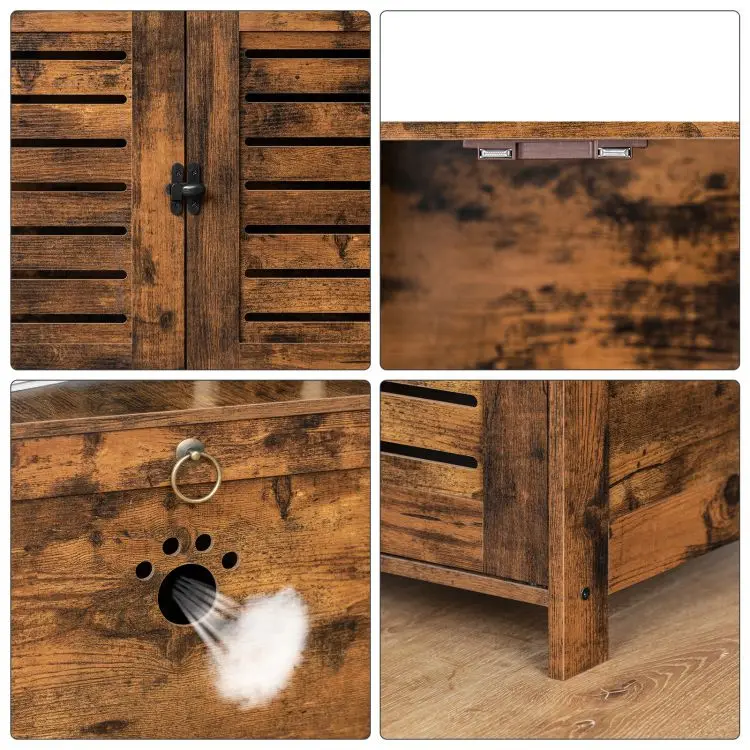 Wholesale Industrial Style Wooden Pet Cat Litter Box with 2 Doors Hidden Cat Litter Enclosure Enclosed Litter Box Furniture