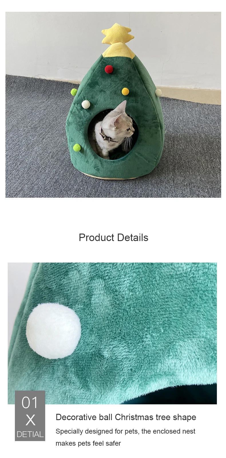 Merry Christmas Pet Supplies Winter Cat Tent High Quality Christmas Cartoon Tree Warming House with Mat Christmas Tree Gift Bed supplier