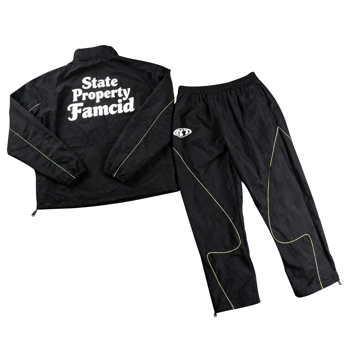 product mens sweatpants and hoodie set zip up custom design oversized streetwear elasticwaist reflective strip jacket tracksuit-3