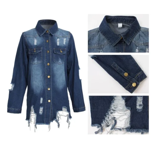 Hot Selling Women's Casual Long Sleeve Denim Shirts Loose Fit Ruffled Collar Solid Pattern Blouse Top Direct Wholesales supplier
