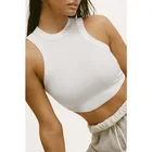 White Tank Top Custom Label Design 4 Way Stretched Cotton White Sqaut Proof Ribbed Crop Female Tank Top