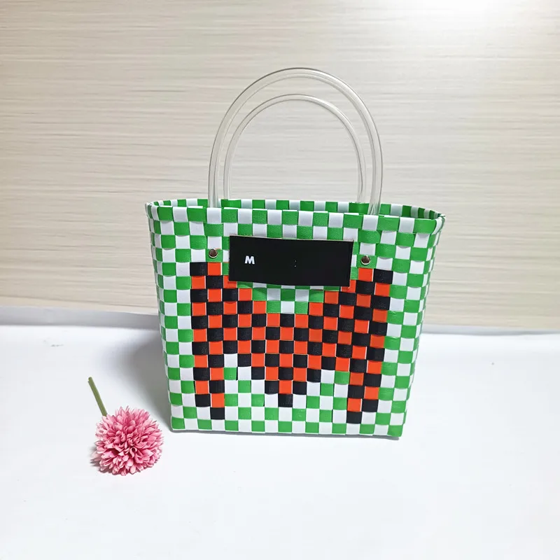 Environmentally friendly material pp belt hand-woven shopping bag beach bag patchwork color fashion