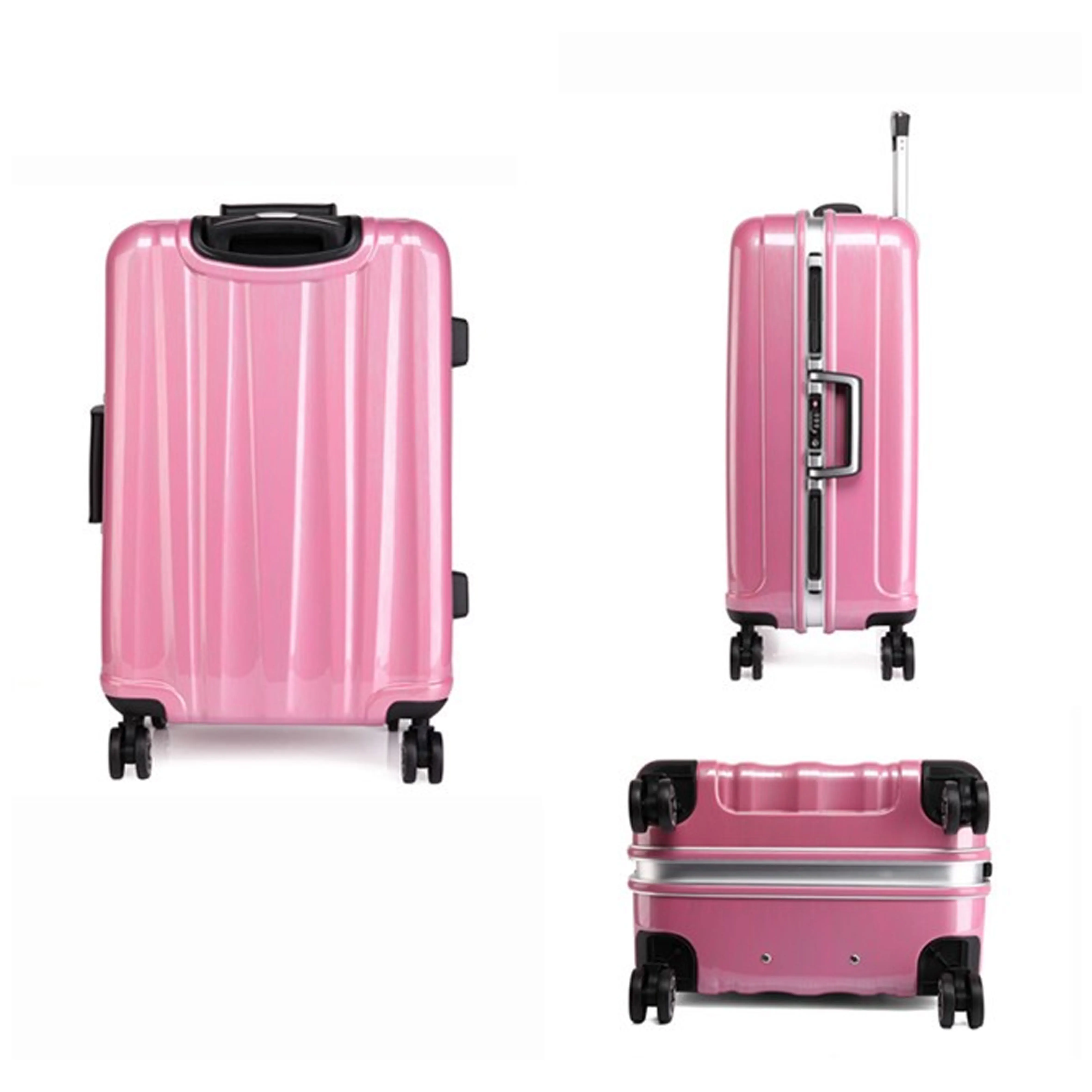 pink aluminum luggage