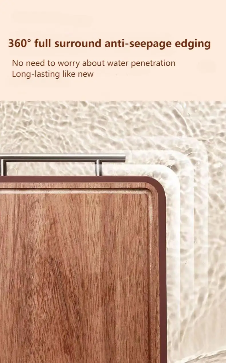 Kitchenware Bamboo Double Side Stainless Steel Chopping Board Block Wood Antibacterial Multifunctional Cutting Board with Handle