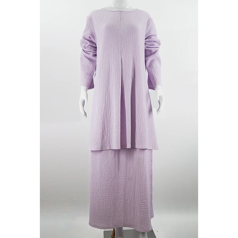 Middle East Pleated Embossed Fabric Cape Style 2pcs Breathable Modest Set Luxury Abaya Muslim Abaya Dress factory