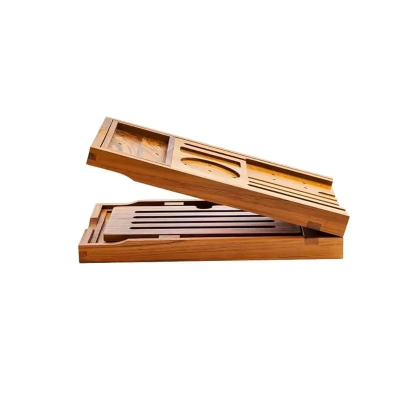 product expandable bamboo bathtub caddy tray luxury bath shelf tablet phone holder wine glass slot spa organizer two piece bathroom-4