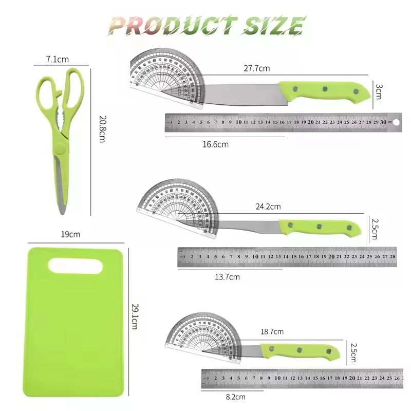 5-Piece Stainless Steel Fruit Tool Kits Multi-Color Sharp Knife Set with Non-Stick Cutting Board Metal Kitchen Knives