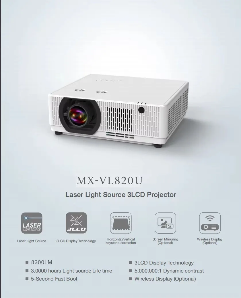 8200 Lumens 3LCD Laser Projector with 16W Speaker and 360° Projection for 3D Hologram Immersive Display