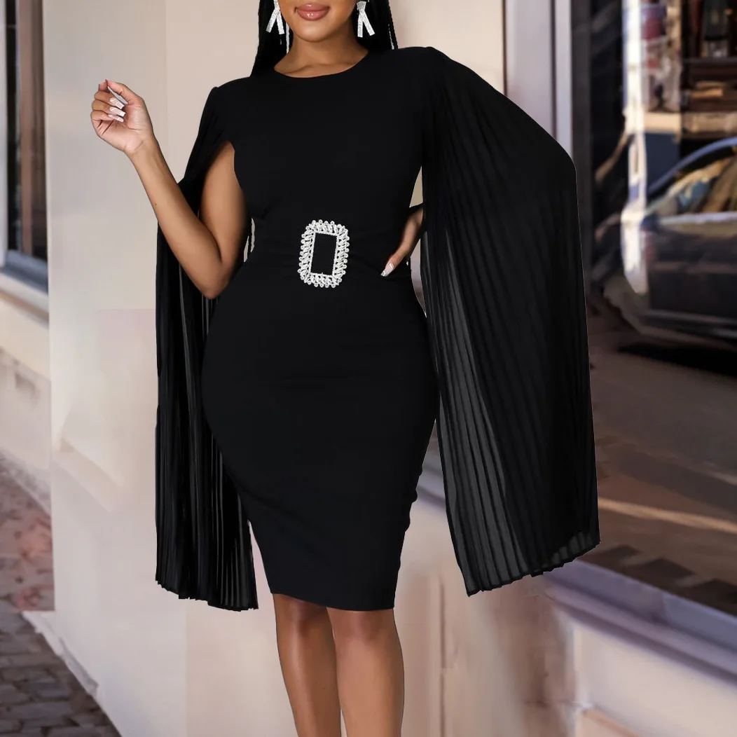 fall popular products new solid color hip-hugging sexy cape dress