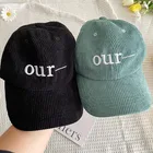 Logo Casual Unisex Adjustable Letter Logo 6 Panel Curved Brim Hat 3D Embroidery Corduroy Baseball Cap