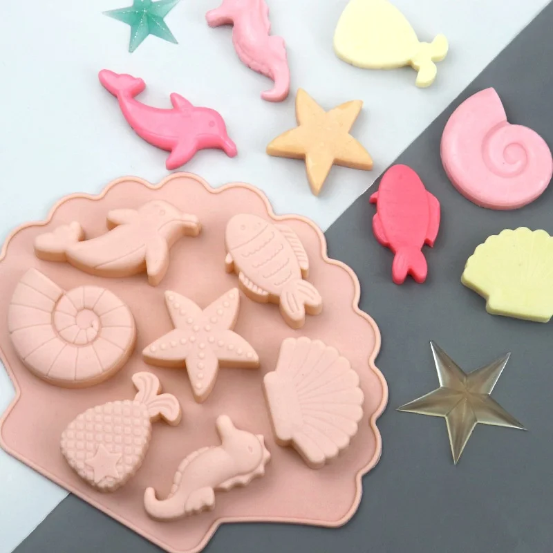 new design cute Ocean World shaped silicone cake mold non stick flower candy chocolate soap mold Oval Cake Tools cake supplier