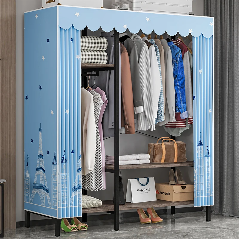 Suoernuo modern household sliding door fabric wardrobe rental house simple and cheap wardrobe clothes storage cabinet