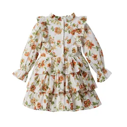 Guangzhou supplier direct supply children clothes whole printing girls long sleeves round collar layers dress