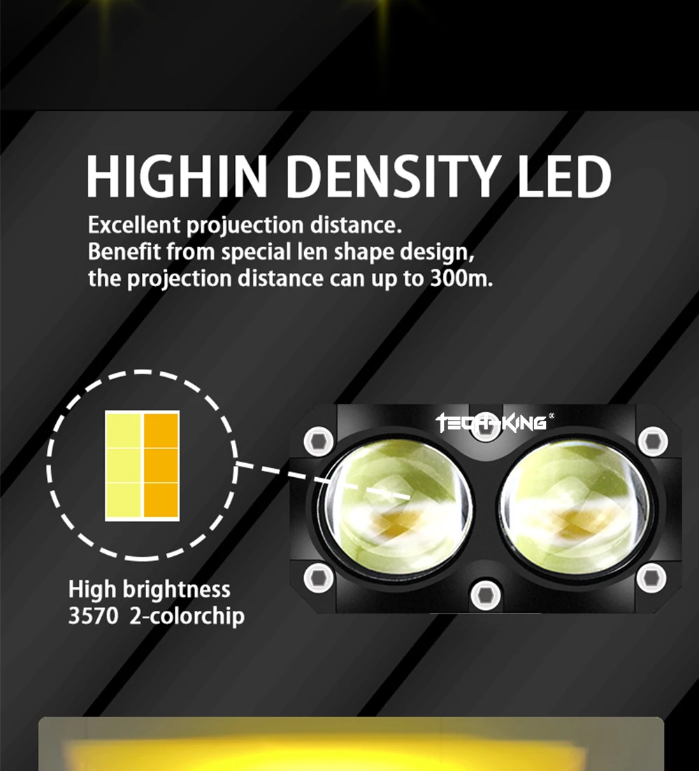 TECH-KING G02 Motorcycle parts 3 Colors All-In-One 90W Ip67 Waterproof Led Spotlight For Motorcycles Matrix Led Laser Spotlight