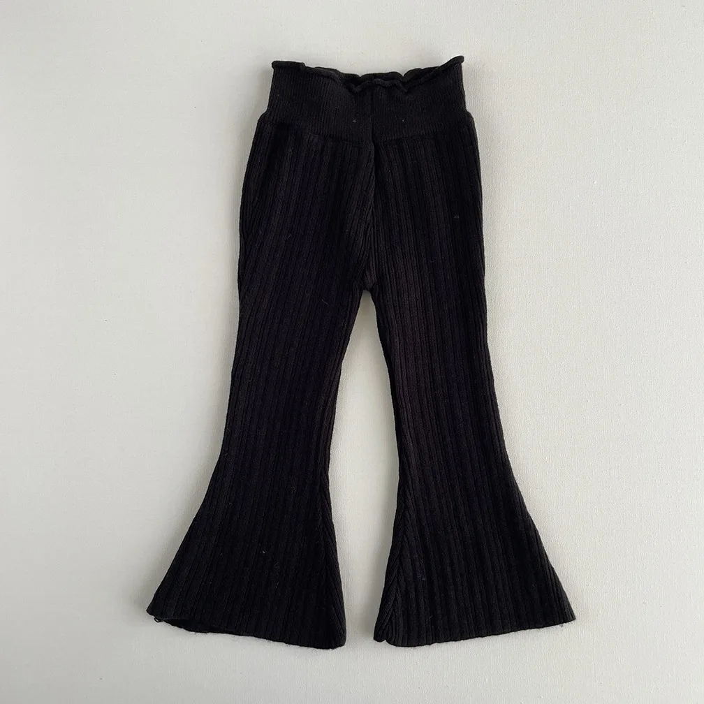 Children's Autumn New pure beige black knit Trouser Girls' Design solid Flared  Pants
