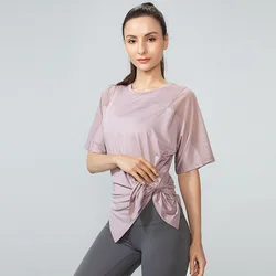 YIYI S-5XL Quick Dry Net Design Gym T-shirts Girls Side Open Leisure Sweat-wicking Training Tops Plus Size Women's T-shirts