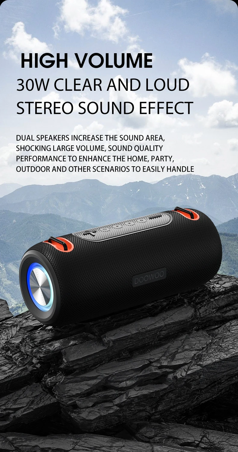 Outdoor 30W 4000mAh Portable with Hand Strap RGB Light Speaker Waterproof Wireless Bluetooth Heavy Loud Bass Audio Speaker