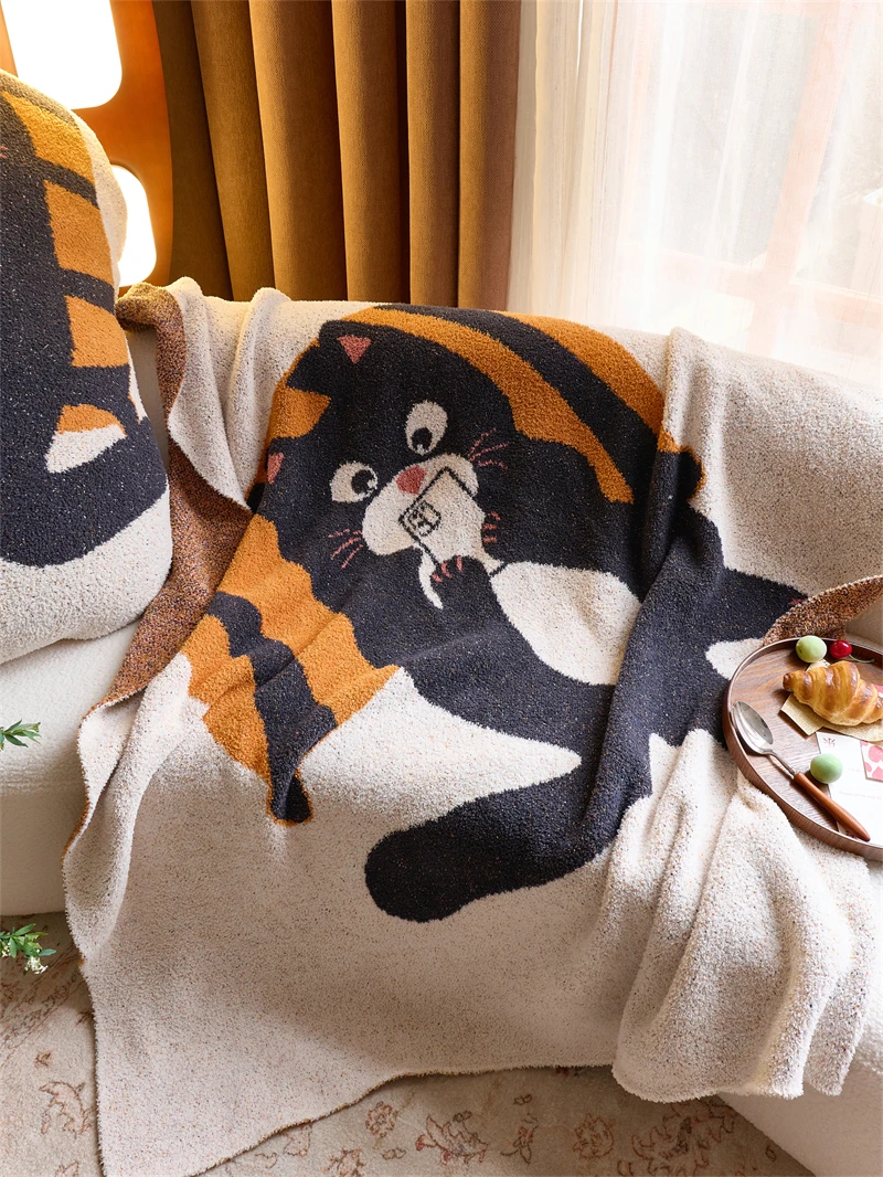 product accept custom 100polyester cute cat jacquard knitted throw blanket for home decoration gift  microfiber blanket oeko tex  lgl-61