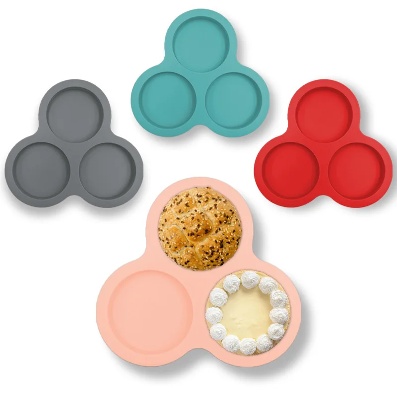 4 Inch High-Temperature Resistant Silicone Cake Molds 3 Grid Round Shapes DIY Pizza Baking Pan Tools factory