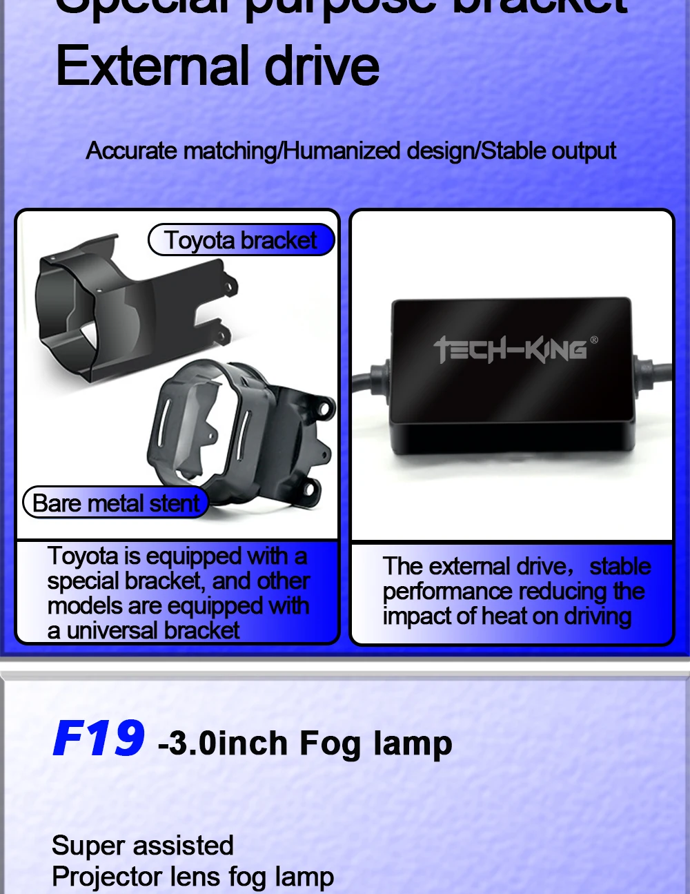 TECH-KING car accessories 3.0inch projector led fog lights for universal cars 12V 6000K 100W High brightness lens fog lamp