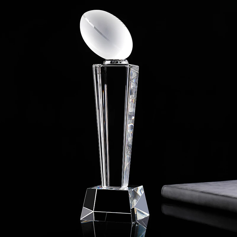 Rugby Ball League Union Crystal Glass Trophy Award 2 sizes FREE ENGRAVING 