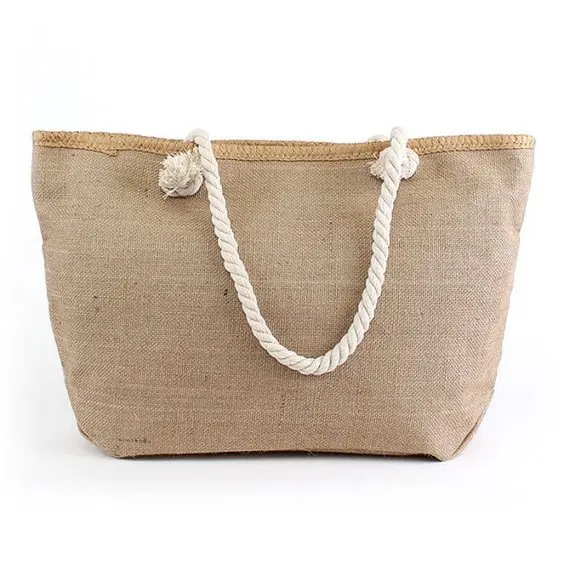 Women's Travel Beach Shopping Shoulder Bag Made Of Canvas Large Linen Beach Bag Tote With Zipper
