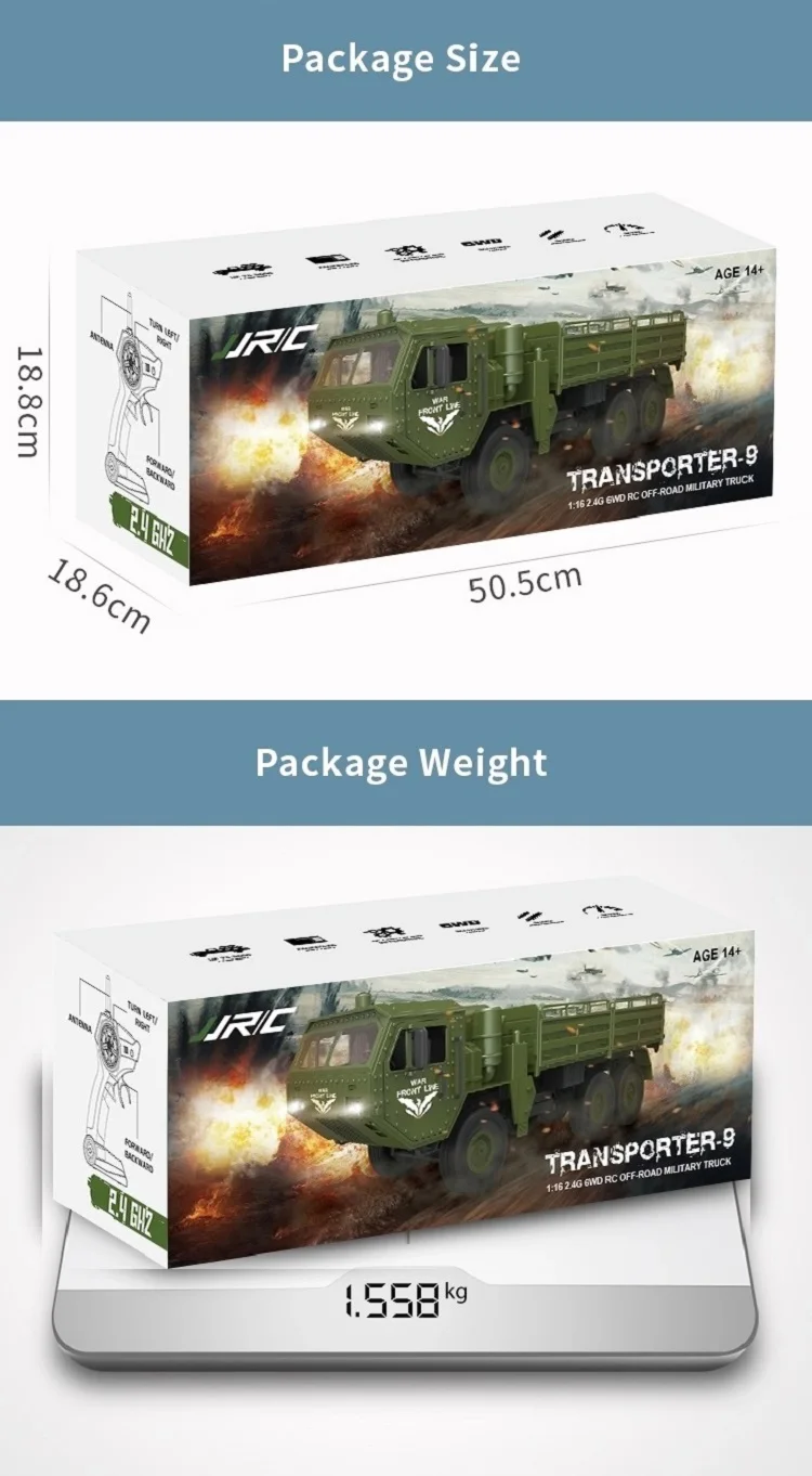 Jjrc Q75 Truck 6X6 Military Truck Models 1/16 Remote Control Army Car for Boys