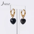 Agate Earrings Pendant Earring New 18K Gold Plated Heart Shape Pendant Natural Stone Black Agate Hoop Earrings