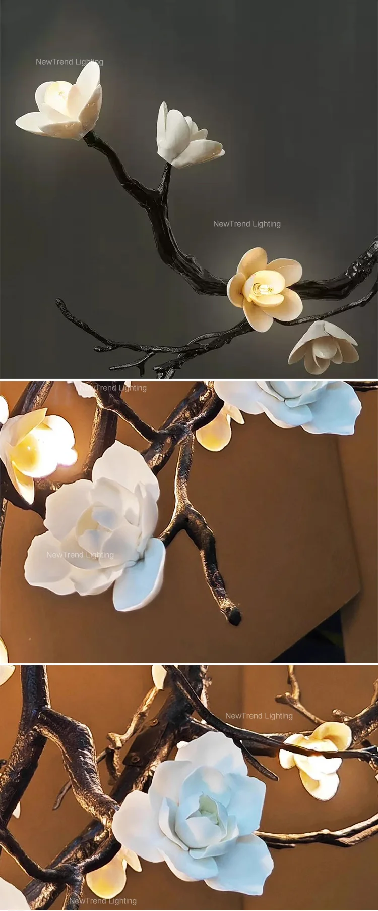 CPL-380 Natural Inspired Lamp Indoor Decoration Villa Apartment Dining Living Room Flower Pendant Light LED Branch Chandelier supplier