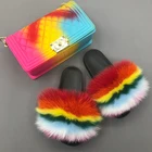 Bag Real Fox Fur Slides With Bag Women Ladies Fur Slides Matching Jelly Purse Bag
