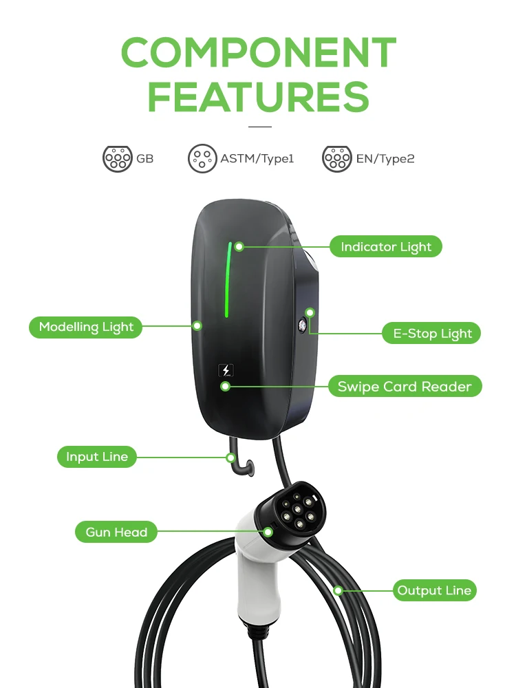 7kw Electric Car Charging Station 22kw Wallbox 11kw Bidirectional Ev