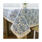Table Linen Ready-made Clothes Printing Table Cloths And Mats Dining Table Cloth Sets Blue Printed Pattern Table Linen