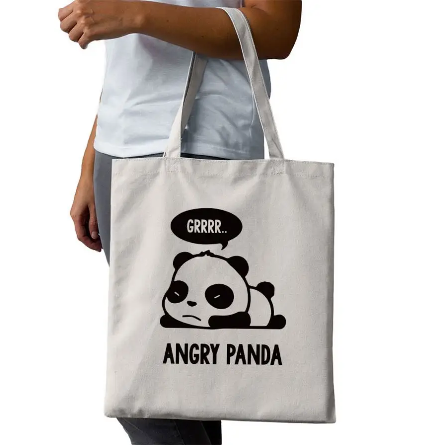 Custom Printed Panda Canvas Tote Bags Natural Color Organic Cotton Linen Tote Bag 100% Cotton Muslin Plain Shopping Bags