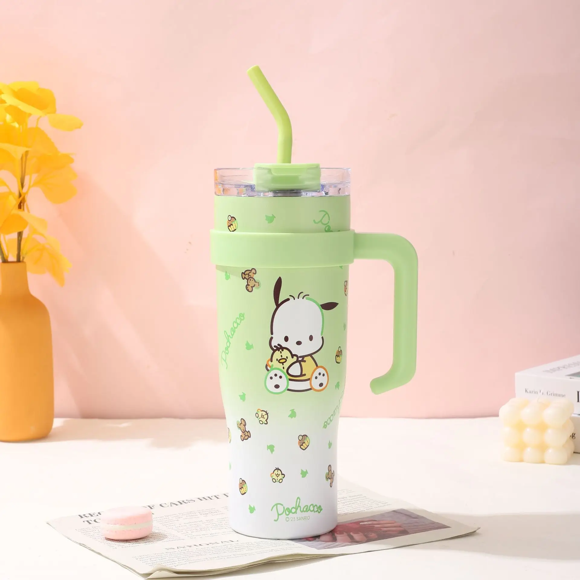 insulation cup girls high color value portable handle coffee cup 2024 new straw water cup female