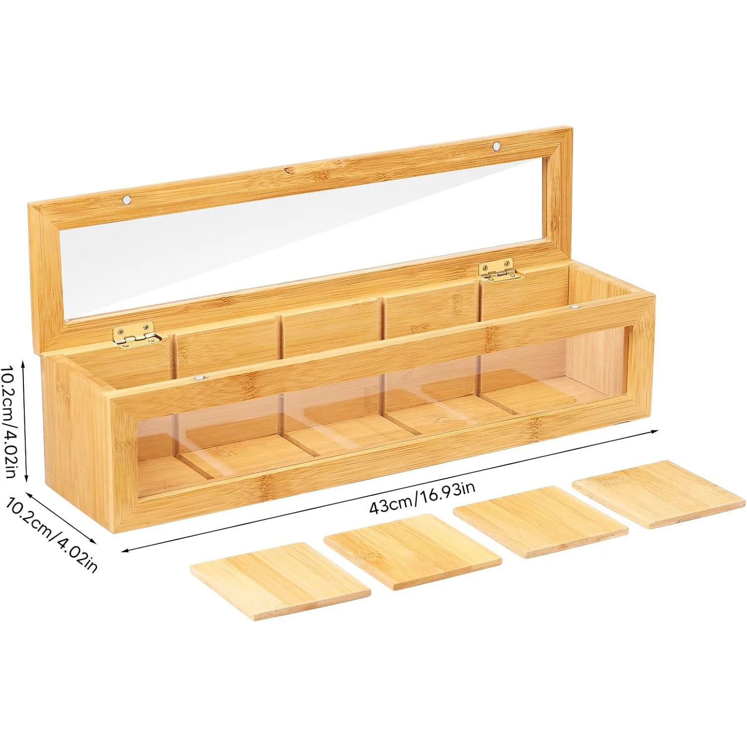 Adjustable Tea Bag Holder, Bamboo Tea Organize r5 Compartments , Portable Tea Bag Organizer for Home Kitchen Counter or Office