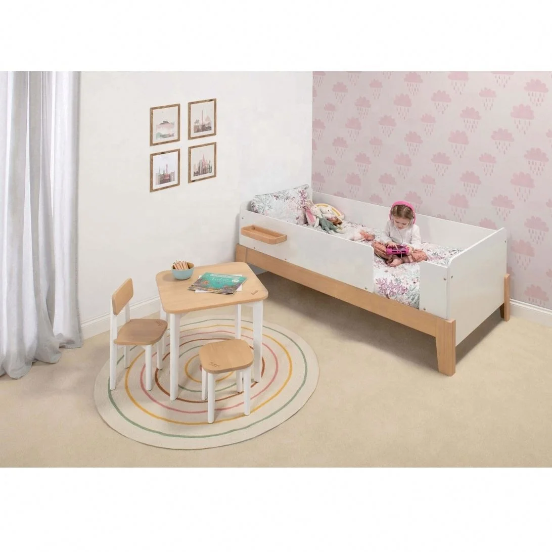 NOAD004 White Modern Design Natty Guarded Kids Baby Single Bed Wooden Toddler Bed Room For Kids Girls And Beds