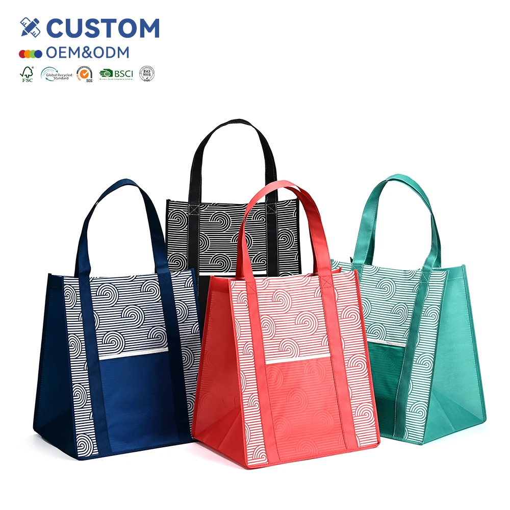 Medium-Sized Eco-Friendly Reusable RPET Fabric Non-Woven Grocery Tote Bags Convenient Shopping with Cartoon Logo Printed supplier