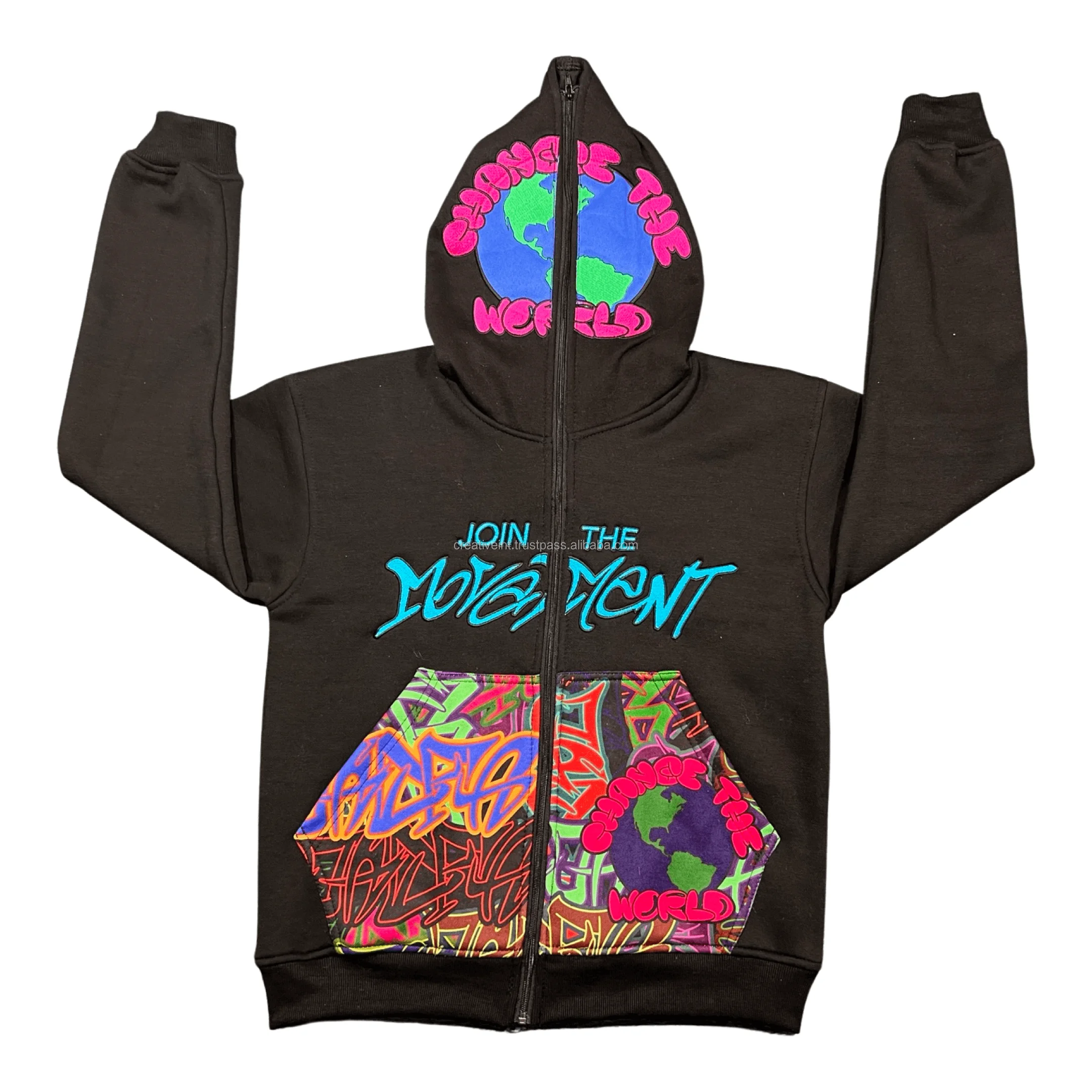 Bj Zipup Men Face Cover Black Zipper Hoodie Puff Print Full Zip Up