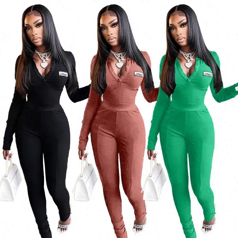 2023 Fall Long Sleeve Embroidery 2 Piece Set Women Clothes Casual Outfits For Women Jogger Set Two Piece Pants Set with Stretch