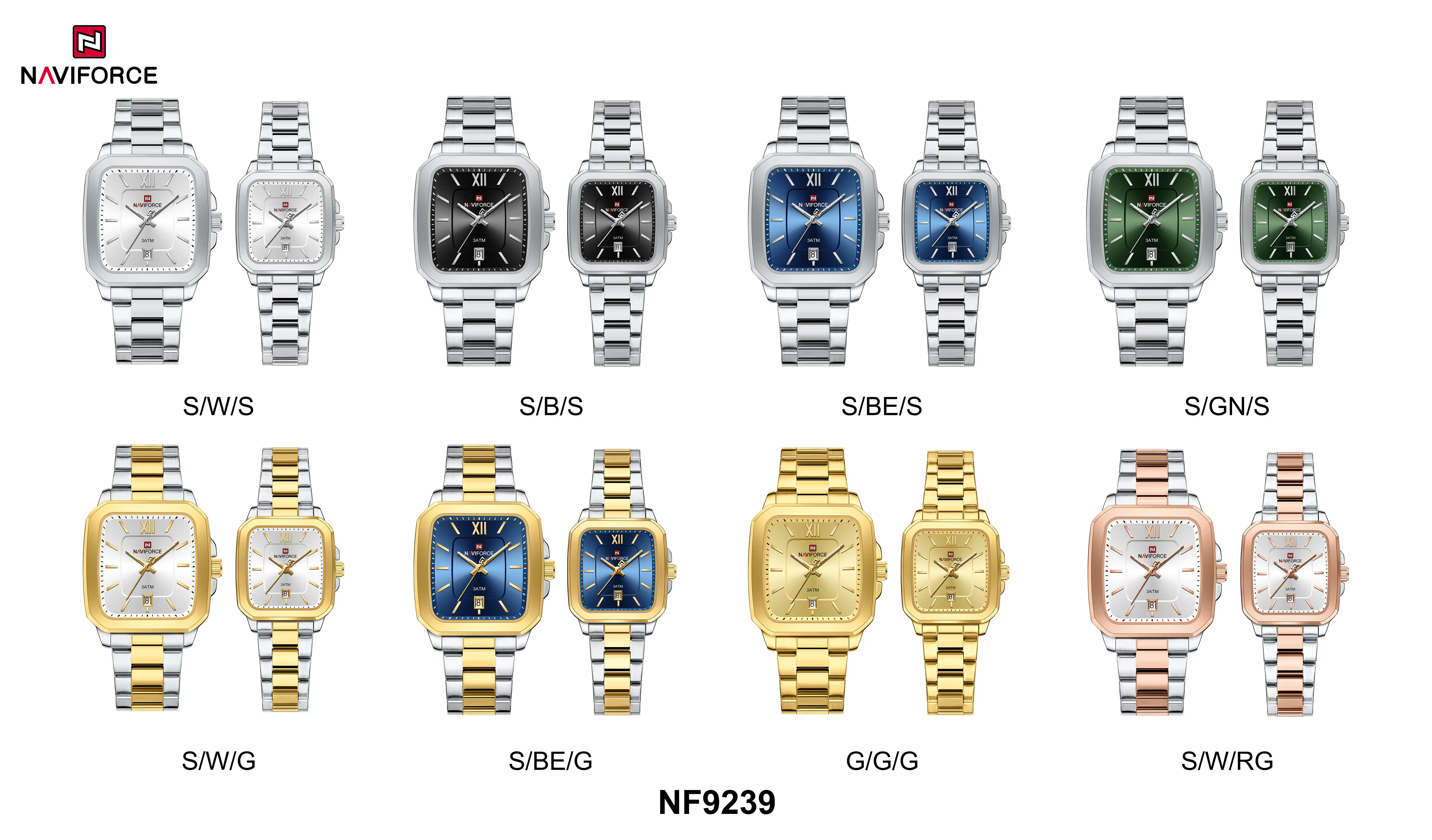 NAVIFORCE 9239 High Quality Men Women Quartz Watch Stainless Steel Strap Casual Square Waterproof Wristwatch Relogio Feminino