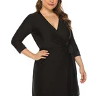 Lady Dress Office Lady Print Oversize Dress Deep V Sheath Sexy Plus Size Dress Black